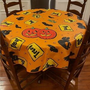 Vintage Halloween Vinyl Flannel Back Round Table Cloth New in Package Spooky Fun